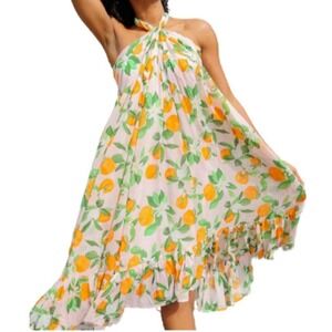 WKND WYFR CITRUS PRINT SLEEVELESS‎ RUFFLE MIDI DRESS SIZE XS NWT